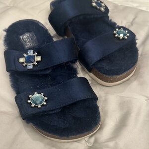 Tory Burch Navy Blue Sandals with Jeweled Straps